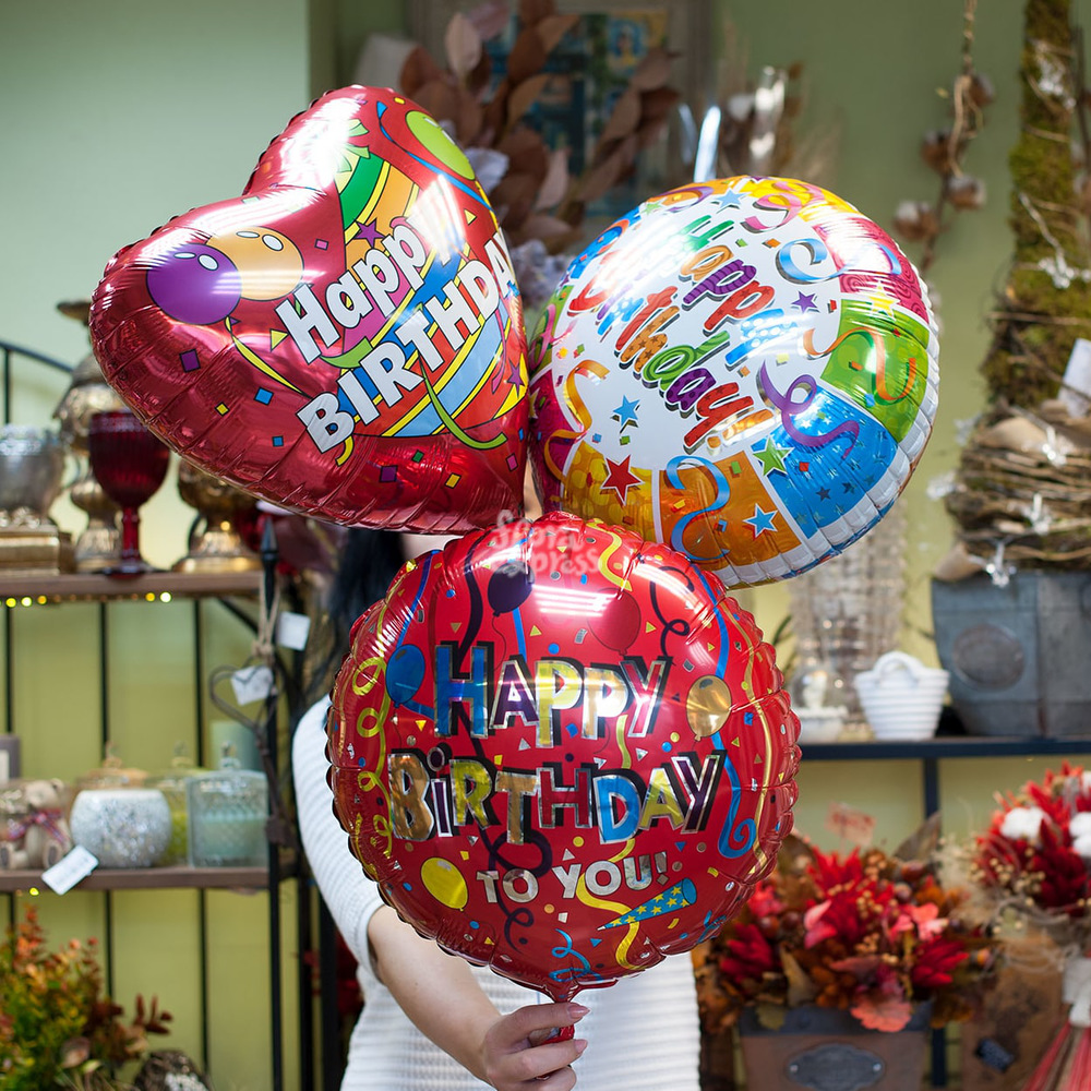 

Букет «Flora Express», Три фольгированных воздушных шара «Happy birthday»